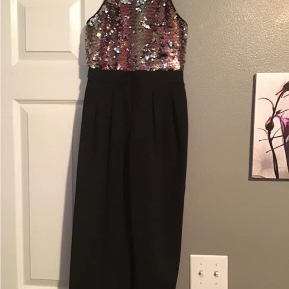 Sequin Halter Top Black Jumpsuit
